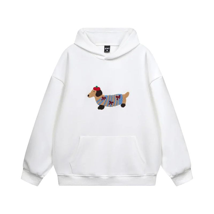 Warme dames hoodie met schattige teckel print. Comfortabele kleding voor koude dagen en vrije tijd.