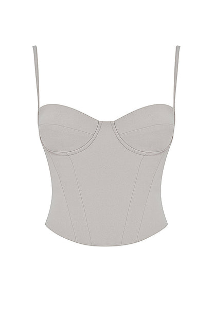 Oesterkleurig korset met beugeldesign, voorgevormde beugels en verstelbare bandjes, elegante en minimalistische look.