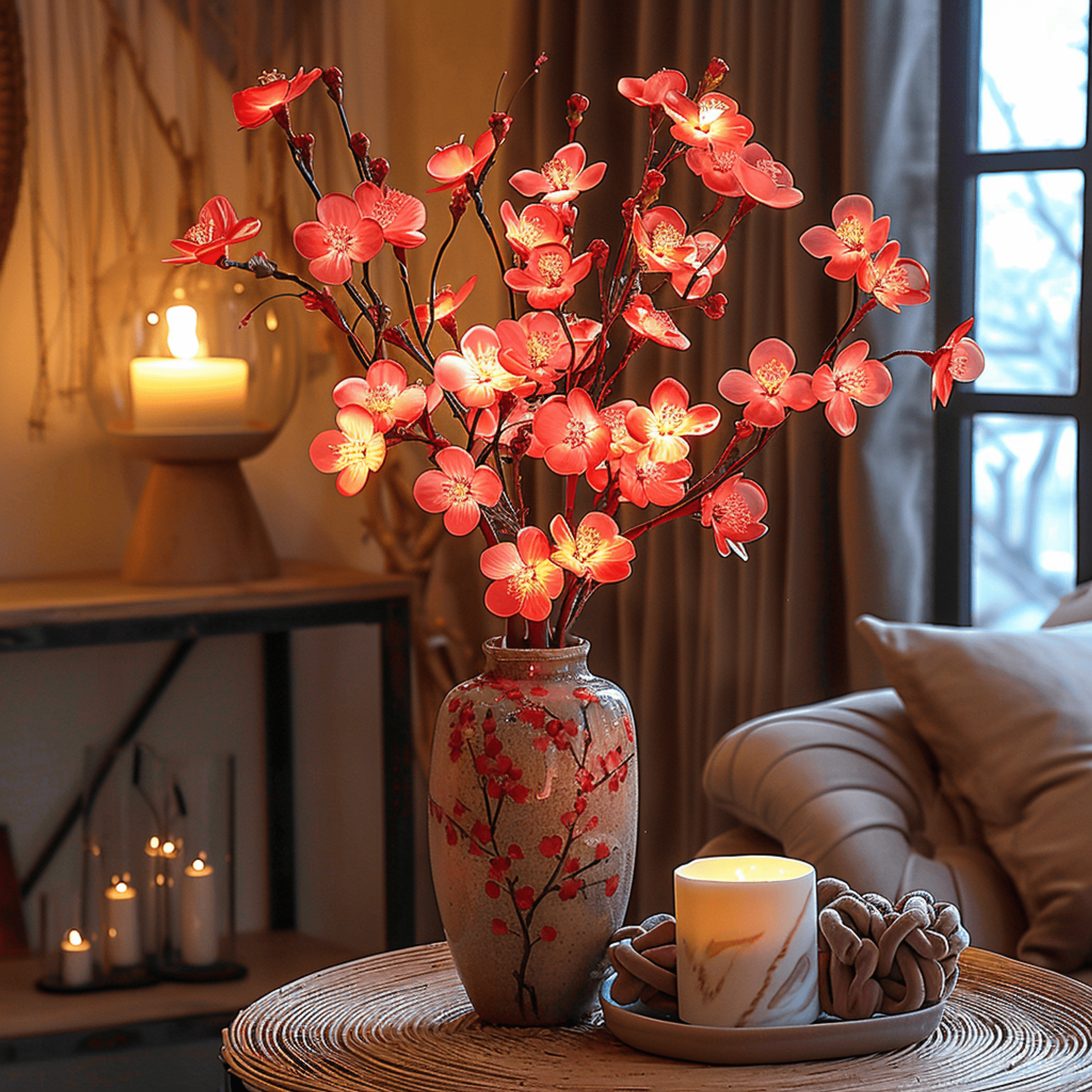 Olijftak verlichtingsdecoratie met 120 warme LED's, natuurlijke sfeer, realistische takken, ideaal voor interieurdecoratie.