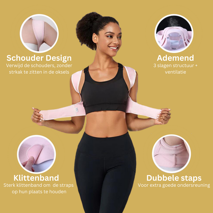 Onzichtbare unisex houdingscorrector onder kleding voor discrete ondersteuning en verbetering van de lichaamshouding.