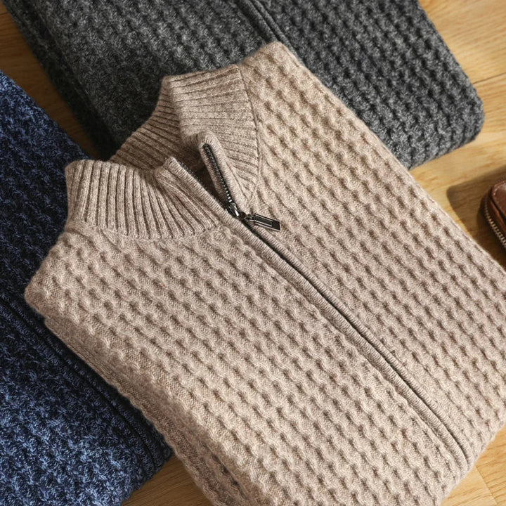 Heren merinowollen ritsvest, warm en ademend, ideaal voor casual comfort en duurzaamheid.