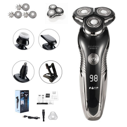 "Oplaadbaar scheerapparaat, nat & droog gebruik, waterdicht, flexibele koppen, persoonlijke verzorging, zwart en metalen ontw