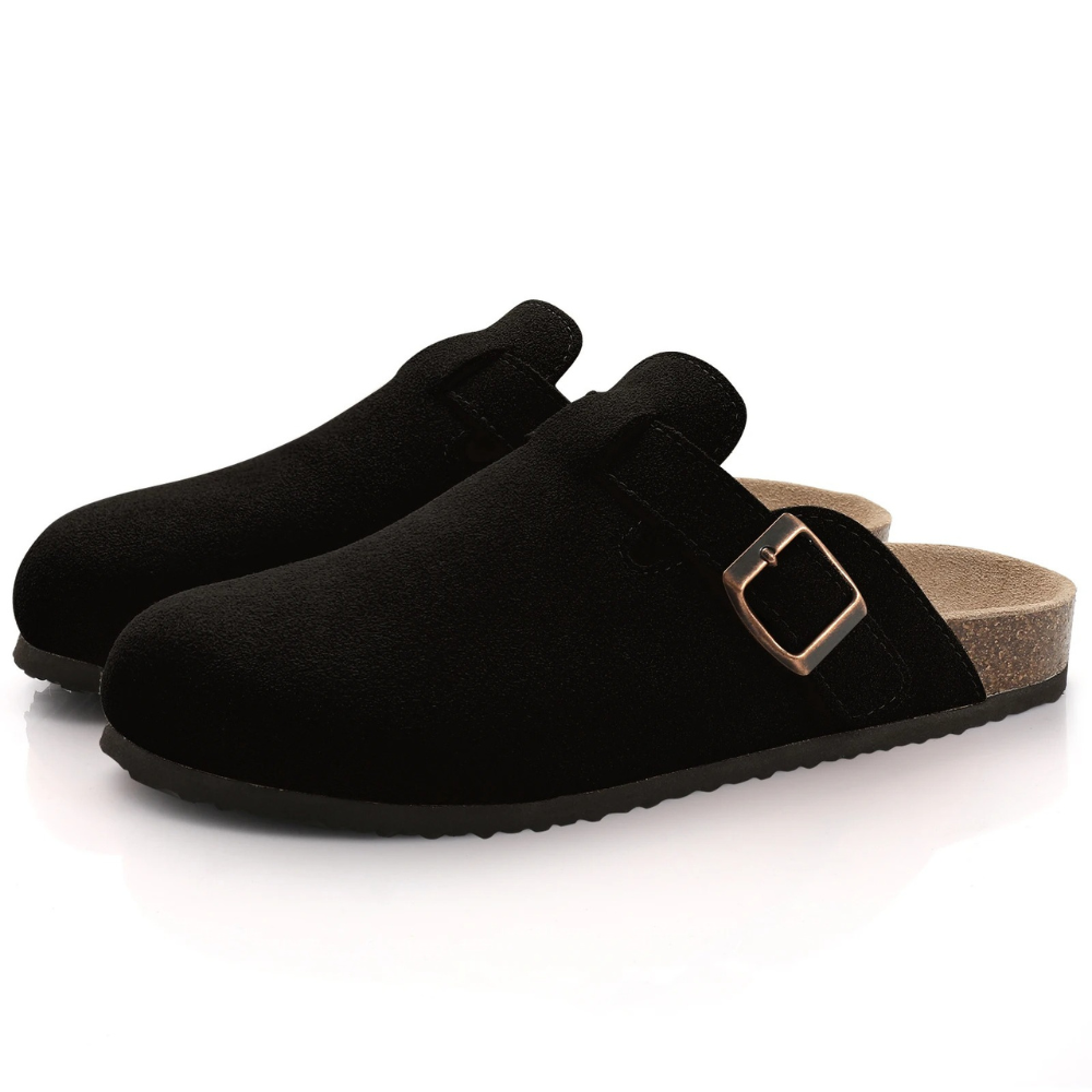 Comfortabele dames slippers met ergonomisch kurk voetbed, perfect voor dagelijks gebruik.