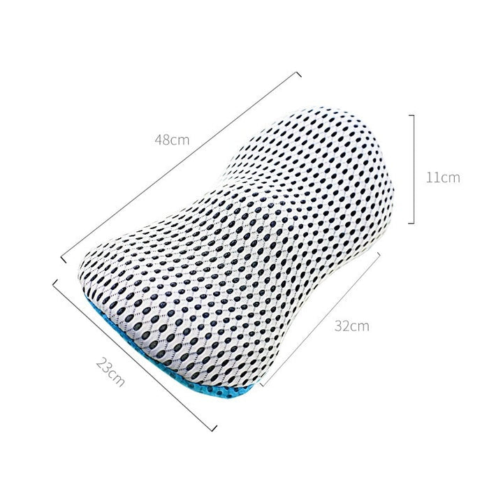 Comfortabel lendenkussen van ademend traagschuim, ideaal voor rugpijn verlichting thuis of op kantoor.