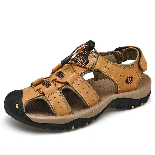 "Orthopedische herensandalen, bruin, open teen ontwerp. Ergonomische zool voor pijnvrij comfort en stijlvolle uitstraling."