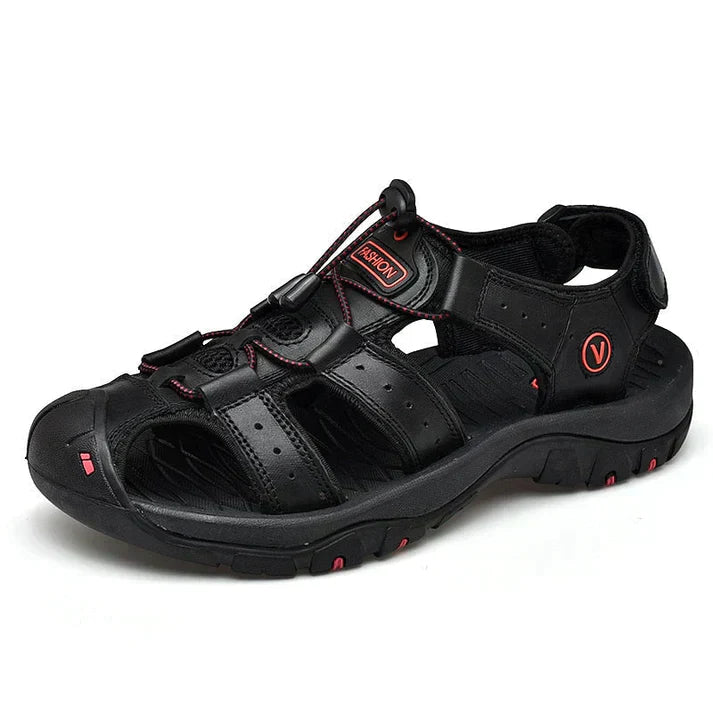 "Orthopedische herensandalen, bruin, open teen ontwerp. Ergonomische zool voor pijnvrij comfort en stijlvolle uitstraling."