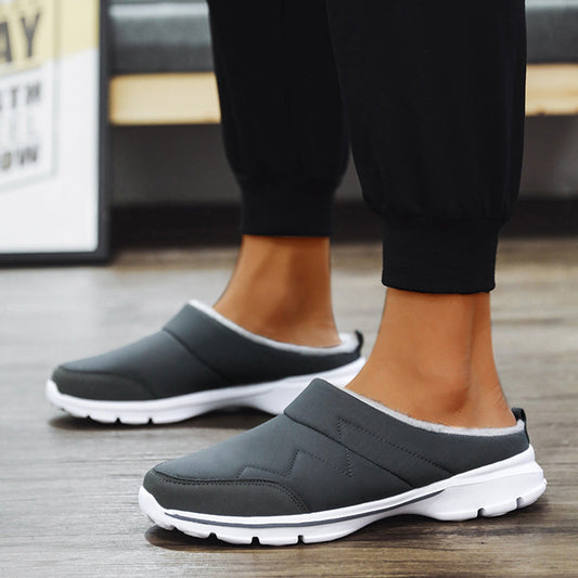 Orthopedische herensloffen met zachte grijze voering en antislipzool, perfect voor herfst en winter comfort en stijl.