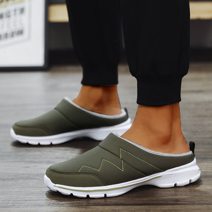 Orthopedische herensloffen met zachte grijze voering en antislipzool, perfect voor herfst en winter comfort en stijl.