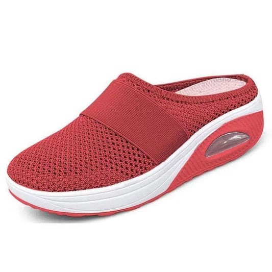 "Orthopedische luchtkussen sneakers, ademend mesh, ronde teen, comfortabele dames schoenen, zijaanzicht"