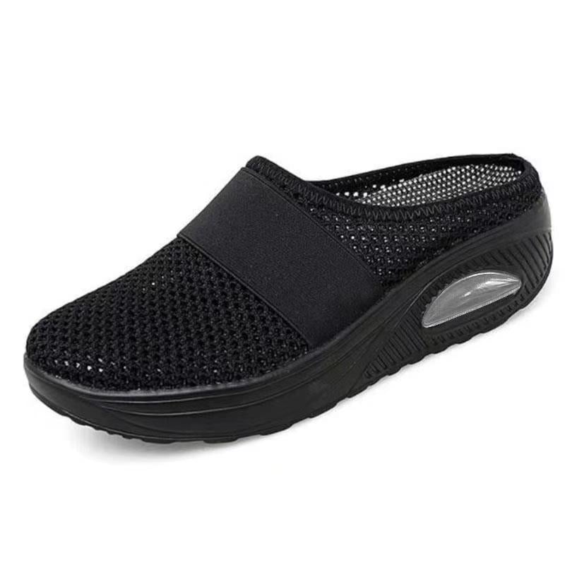 "Orthopedische luchtkussen sneakers, ademend mesh, ronde teen, comfortabele dames schoenen, zijaanzicht"