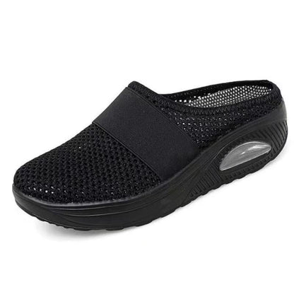 "Orthopedische luchtkussen sneakers, ademend mesh, ronde teen, comfortabele dames schoenen, zijaanzicht"