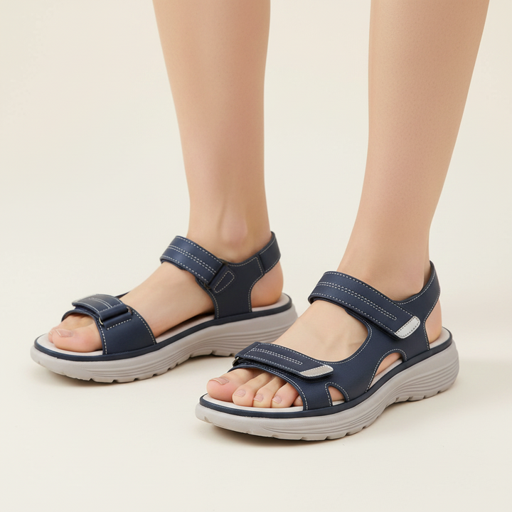 Zwarte unisex sandalen met verstelbare bandjes. Comfortabel, ideaal voor voetondersteuning, platvoeten en hielspoor.