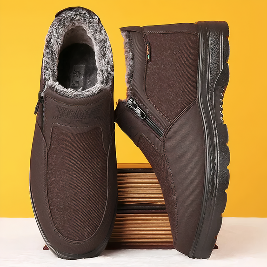 "Orthopedische winterlaarzen voor heren, rundleer, bontvoering, waterdicht, anti-slip zool, comfort en bescherming."