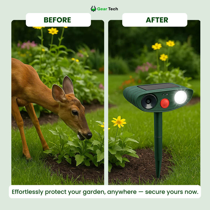 Krachtige ultrasoon hertenverjager op zonne-energie. Beschermt uw tuin tegen verschillende dieren.