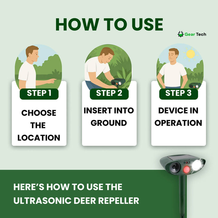 Zonne-energie hertenverjager met bewegingssensor. Ultrasoon ongediertebestrijding voor uw groene tuin.