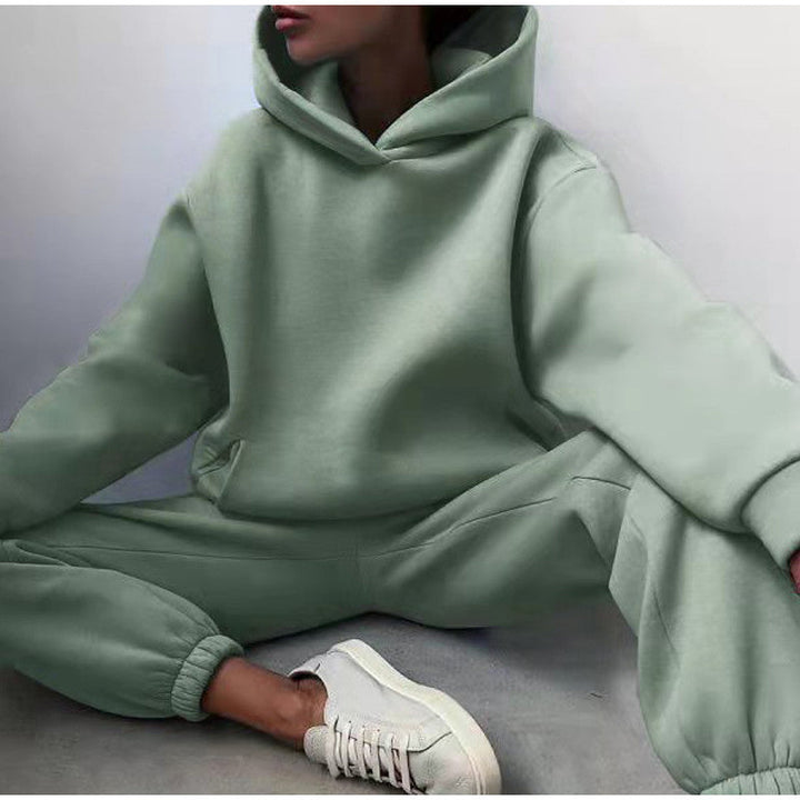 Dames oversized joggingpak set met hoge taille broek en comfortabele hoodie in casual stijl.