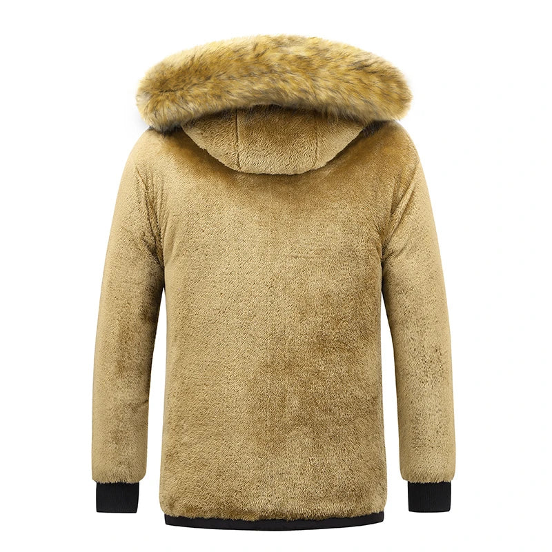 Stijlvolle zwarte heren winterparka met capuchon. Perfecte jas voor winterkleding.