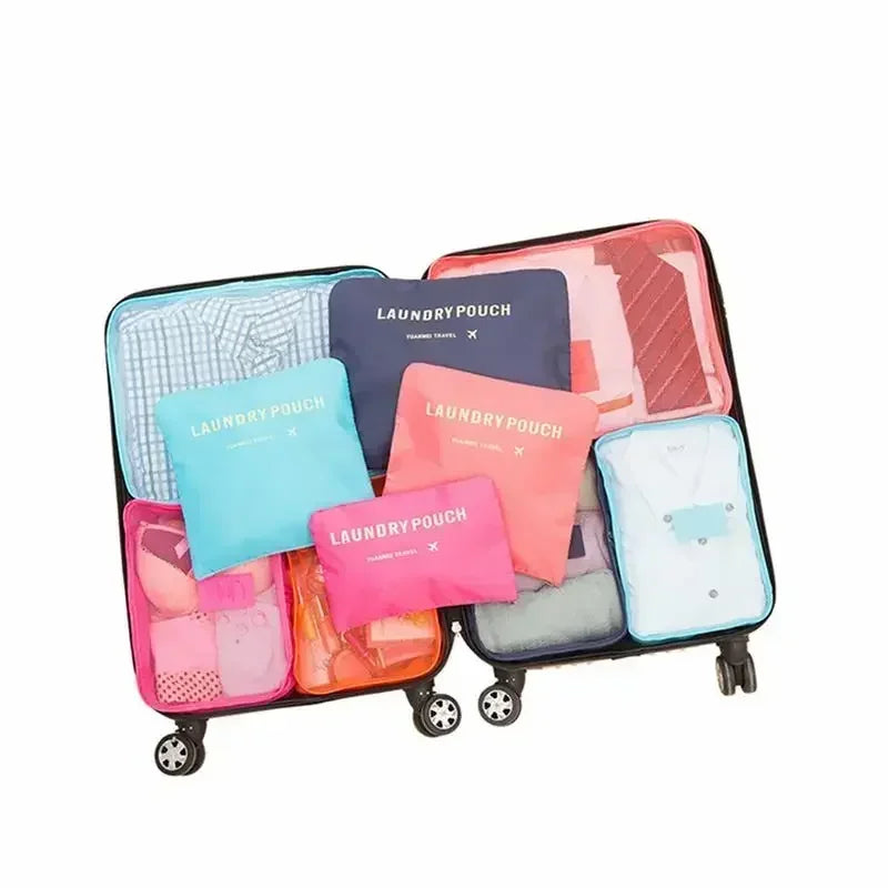 Koffer organizer set om kleding kreukvrij en geordend te houden; perfect voor elke reisbagage.