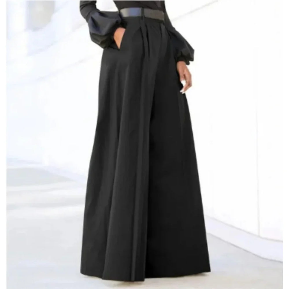 Elegante dames pantalon met wijde pijpen, hoge taille en effen kleur. Veelzijdig voor zakelijke en casual mode.