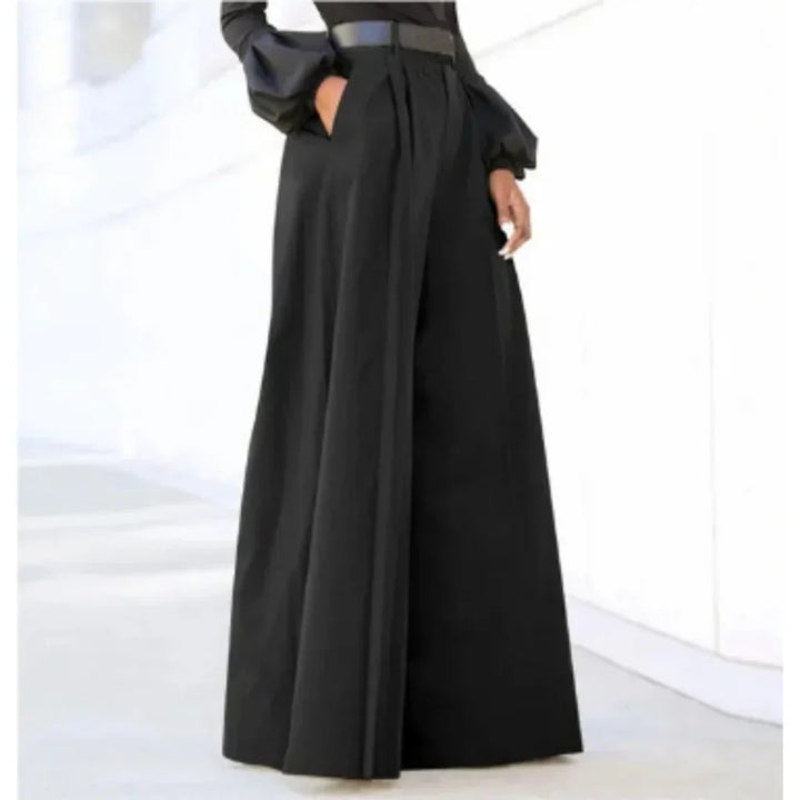 Elegante dames pantalon met wijde pijpen, hoge taille en effen kleur. Veelzijdig voor zakelijke en casual mode.