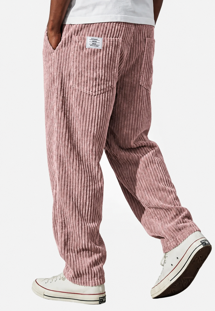 Zachte herensweatbroek, ruime pasvorm, rechte pijpen. Comfortabele broek met elastische tailleband voor heren.