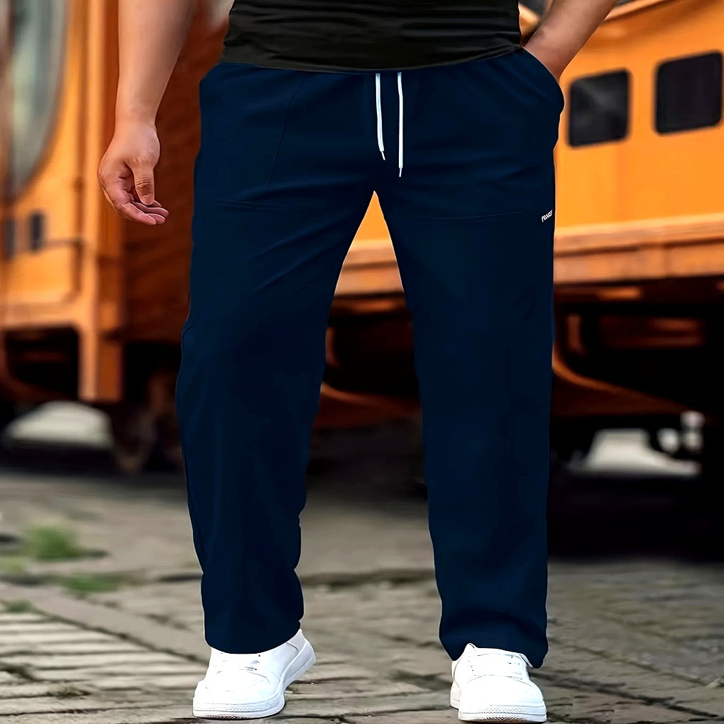 Comfortabele zwarte heren casual broek met elastische tailleband en katoenmix stof, perfect voor dagelijks gemak.