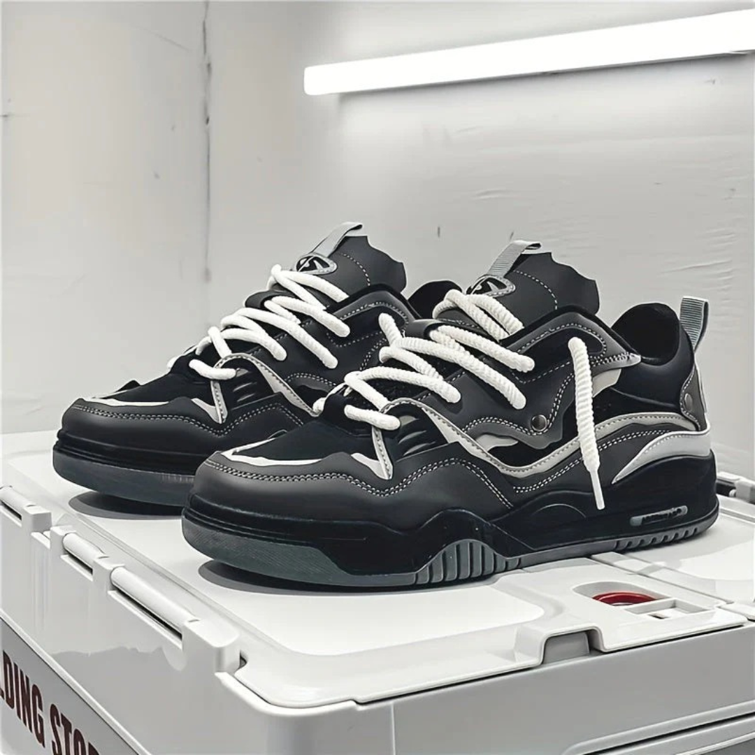Zwarte moderne heren sneakers MVB26, stijlvol comfort voor dagelijks gebruik. Comfortabele vrijetijdsschoen.