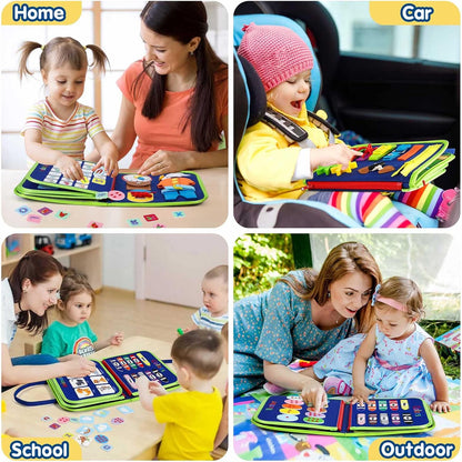 Peuter Drukbord Montessori speelgoed, educatief activiteitenboek voor kinderen, kleurrijk en veelzijdig leren en spelen.