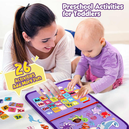 Peuter Drukbord Montessori speelgoed, educatief activiteitenboek voor kinderen, kleurrijk en veelzijdig leren en spelen.