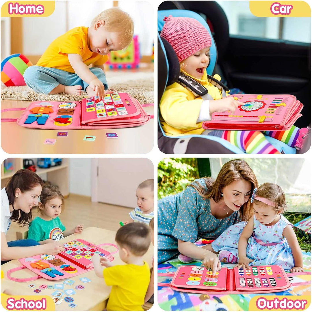Peuter drukboek met activiteiten, Montessori sensorisch speelgoed voor educatieve uitdagingen.