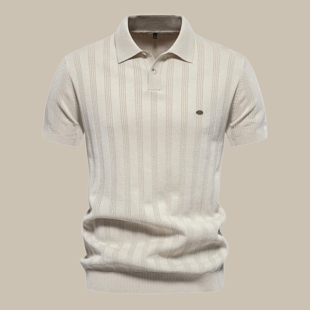 Comfortabele heren gebreide polo, korte mouwen, ideaal voor lente/zomer. Chique en casual herenkleding.