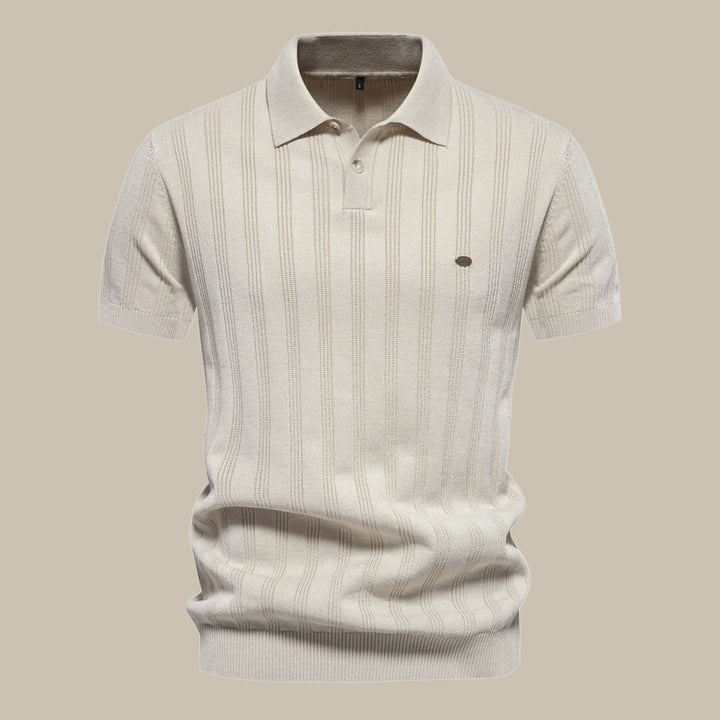 Comfortabele heren gebreide polo, korte mouwen, ideaal voor lente/zomer. Chique en casual herenkleding.