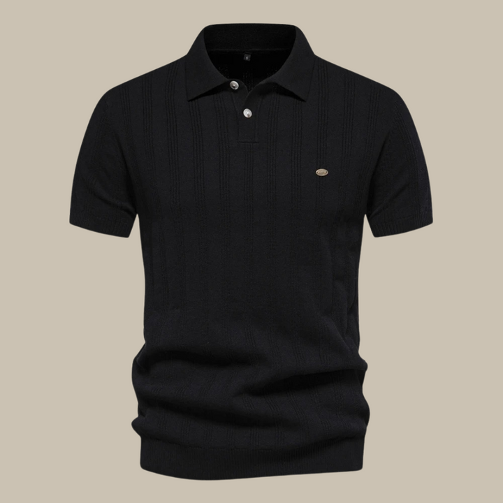 Stijlvolle heren gebreide polo met korte mouwen, perfect voor zomerse dagen of een casual chique look.