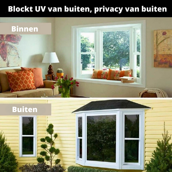 ClearView privacyfolie: complete UV-bescherming, zonwering en inkijkwerende spiegelfunctie voor glas.