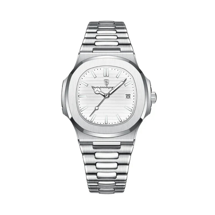 Gedetailleerd waterdicht herenhorloge, klassiek en stijlvol. Toont de kwaliteit van dit tijdloze accessoire.