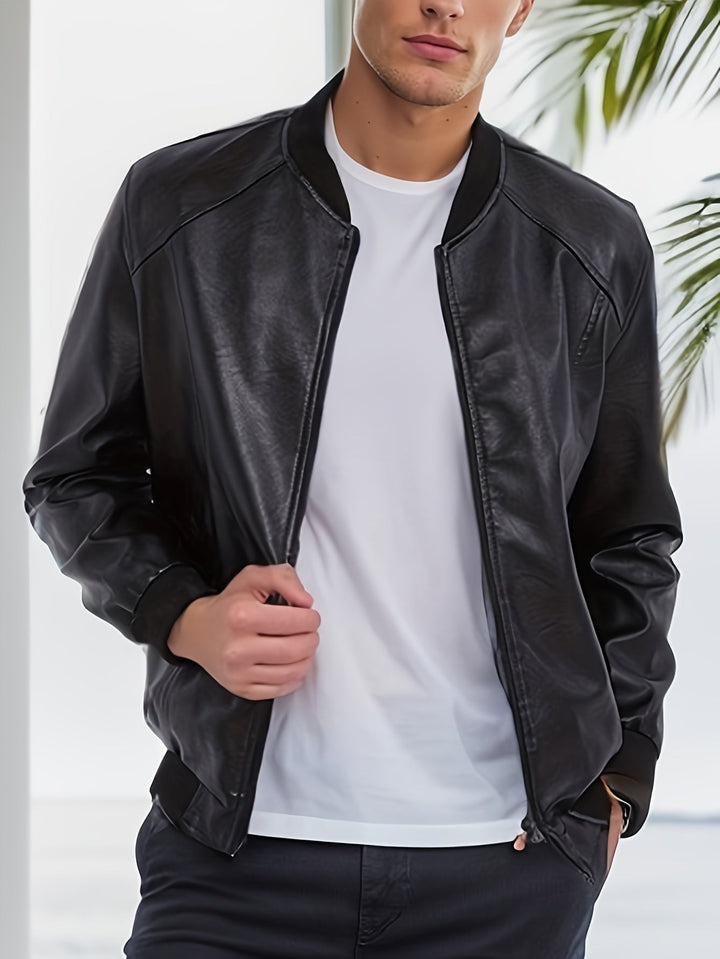 Klassiek heren bomberjack met ritssluiting, effen kleur, perfect voor herfst en lente. Tijdloze casual bovenkleding.