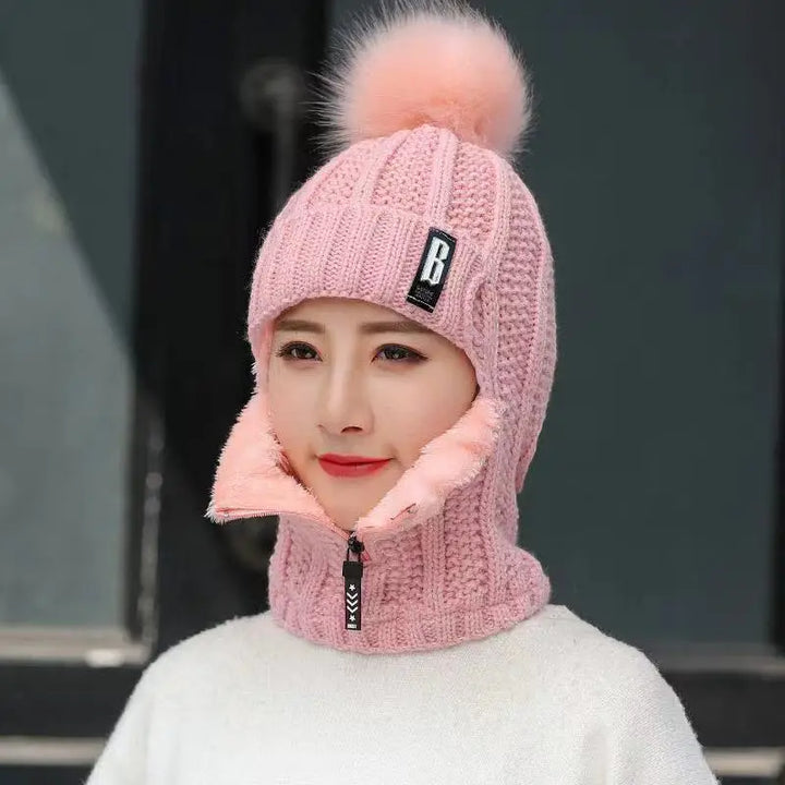 Stijlvolle dames winterbivakmuts, gebreid voor extra warmte, perfect winteraccessoire.