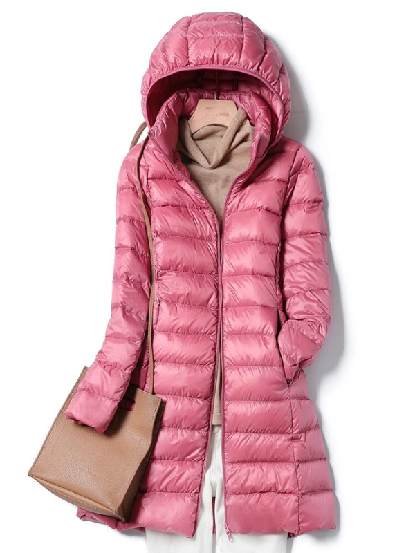 Dames Lange Winterjas Daisy, warm en stijlvol, met capuchon, perfect voor koude dagen.