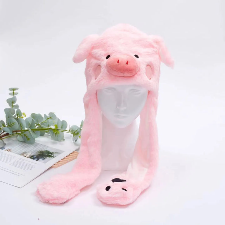 Pluizige kattenmuts met bewegende oren, unisex en schattig voor feestjes en kerst.