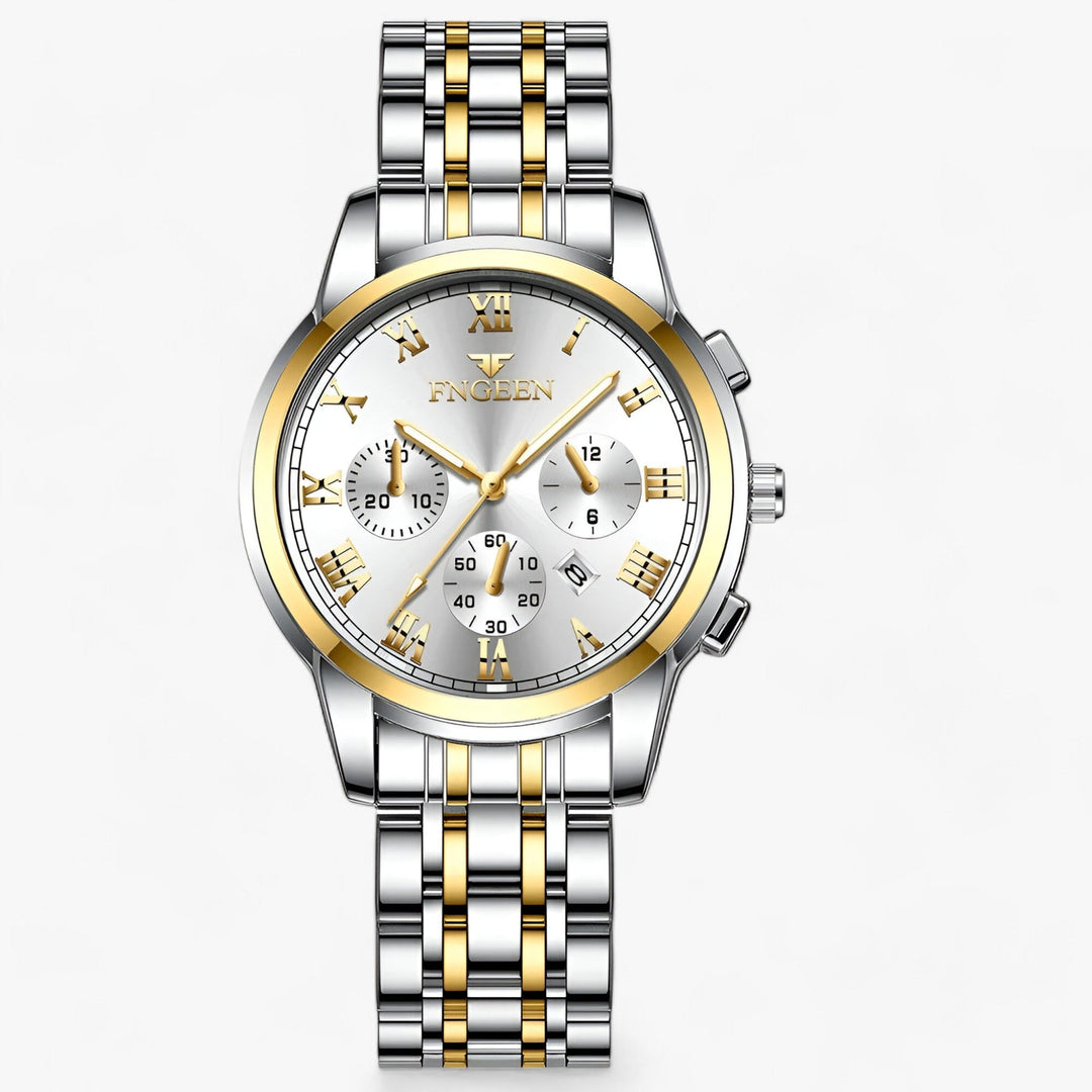Gouden en zilveren luxe titanium dameshorloge Clémence, elegant en waterbestendig. Stijlvol accessoire.