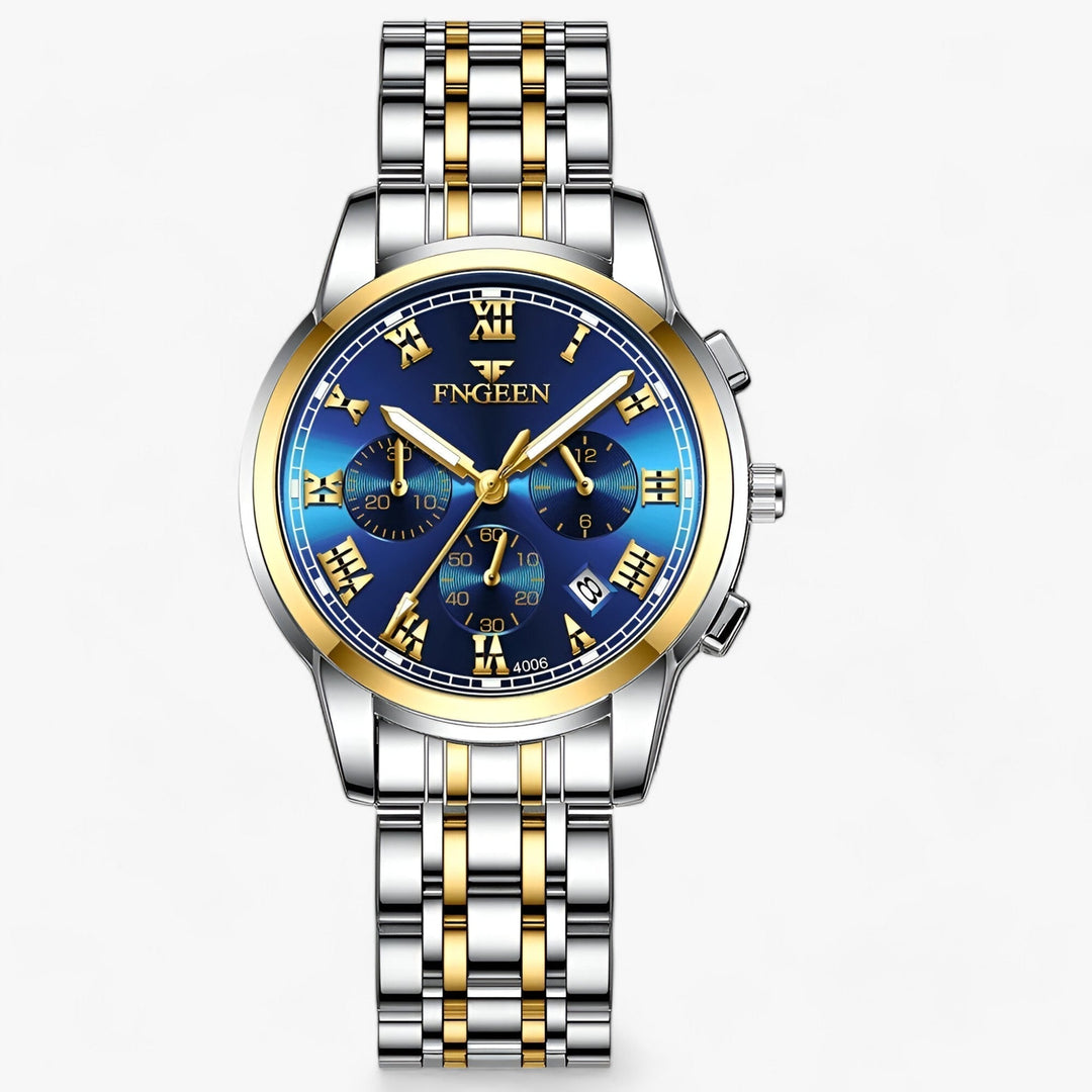 Close-up van Clémence dameshorloge: titanium band, zilveren wijzerplaat, waterbestendig quartz horloge.