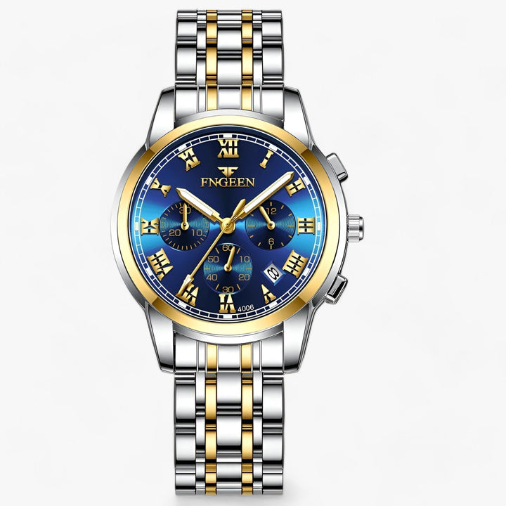 Close-up van Clémence dameshorloge: titanium band, zilveren wijzerplaat, waterbestendig quartz horloge.