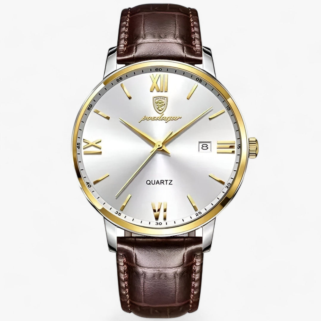Luxe herenhorloge 'Adrien' met klassieke leren band, ideaal voor een stijlvolle, tijdloze look.
