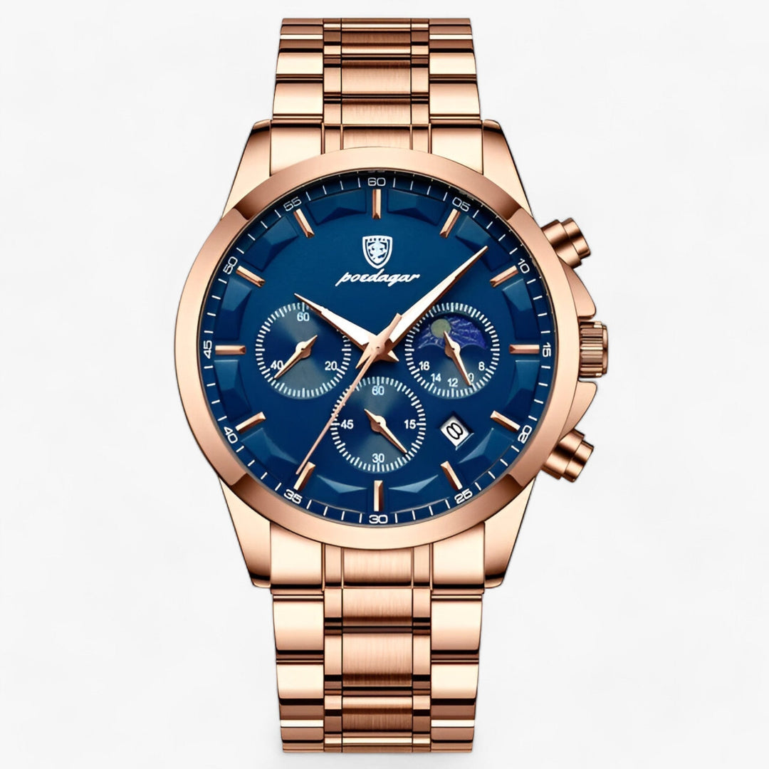 Elegant Cassian herenhorloge in roségoud, verfijnd accessoire met glanzende afwerking, perfect voor elke gelegenheid.