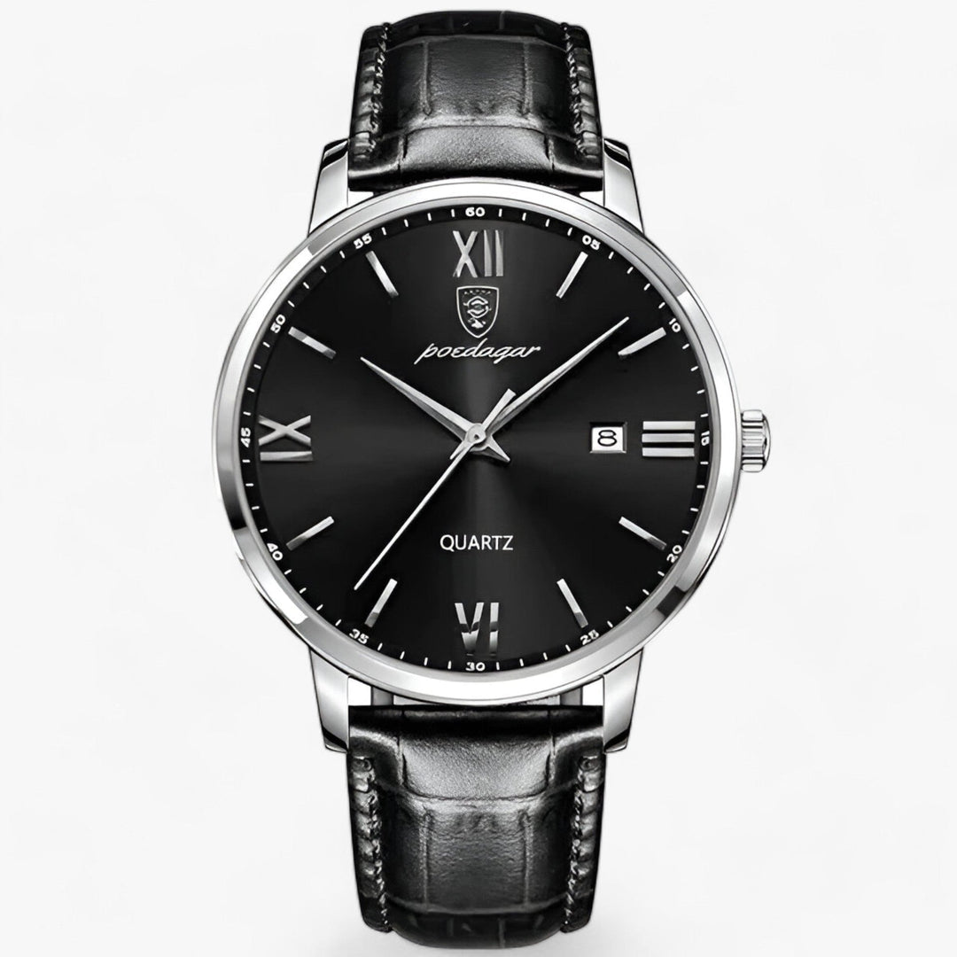 Dit elegante herenhorloge 'Adrien' combineert een quartz uurwerk met een klassieke leren band voor een complete look.