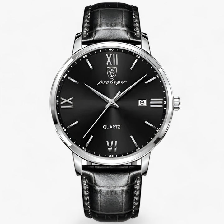 Dit elegante herenhorloge 'Adrien' combineert een quartz uurwerk met een klassieke leren band voor een complete look.