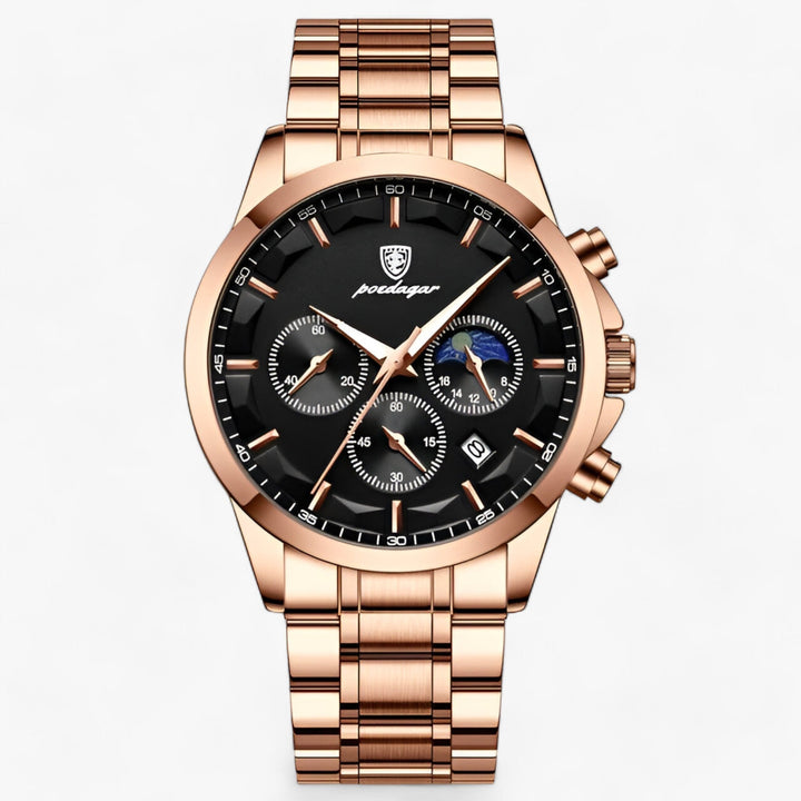 Modieus Cassian herenhorloge in diepzwart, met strak design en luxe uitstraling, voor de moderne man.