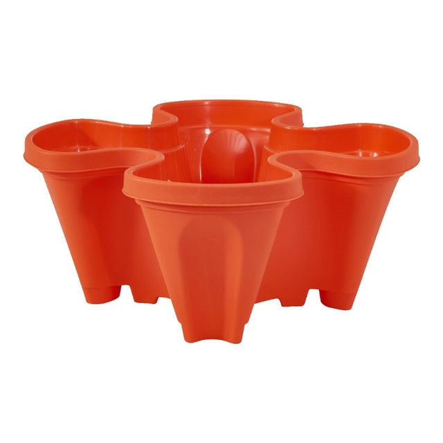 Stapelbare bloempotten voor diverse planten in een verticale tuin, ruimtebesparend en modern design.