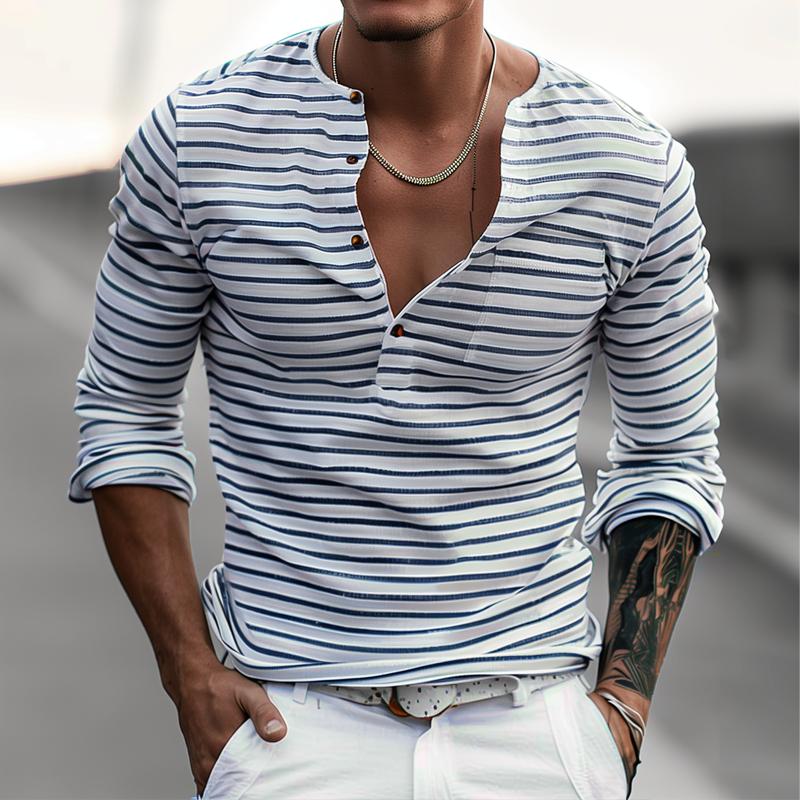 Modieus gestreept Henley shirt voor heren, lange mouwen en stijlvolle knoopsluiting.