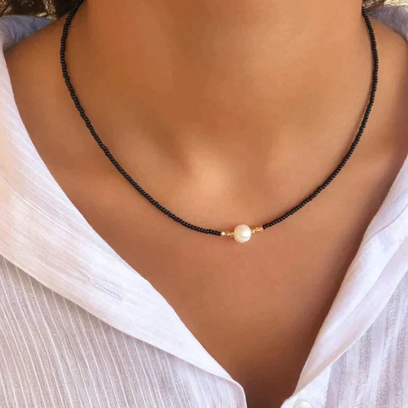 Zwarte parelketting van zoetwaterparels, modieus sieraad voor dames (1+1 gratis).